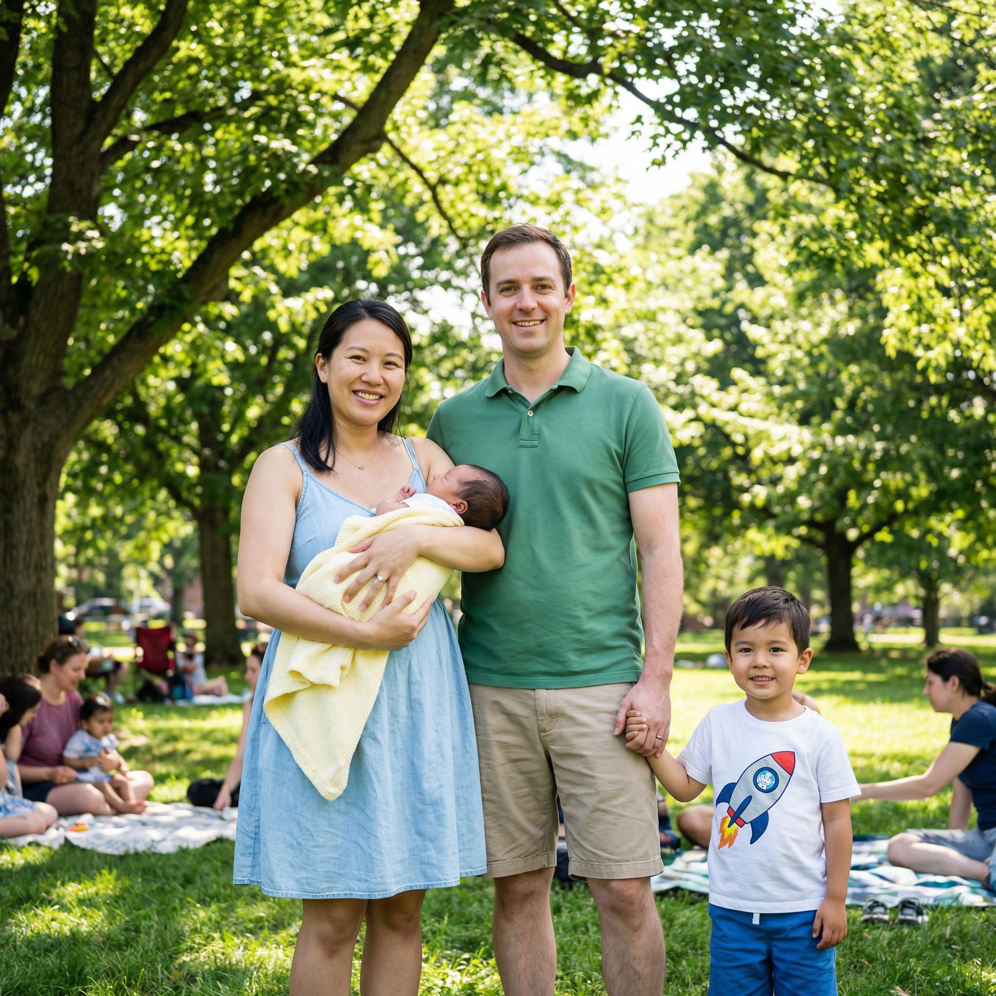 A multicultural family enjoying a happy, healthy day together in the park